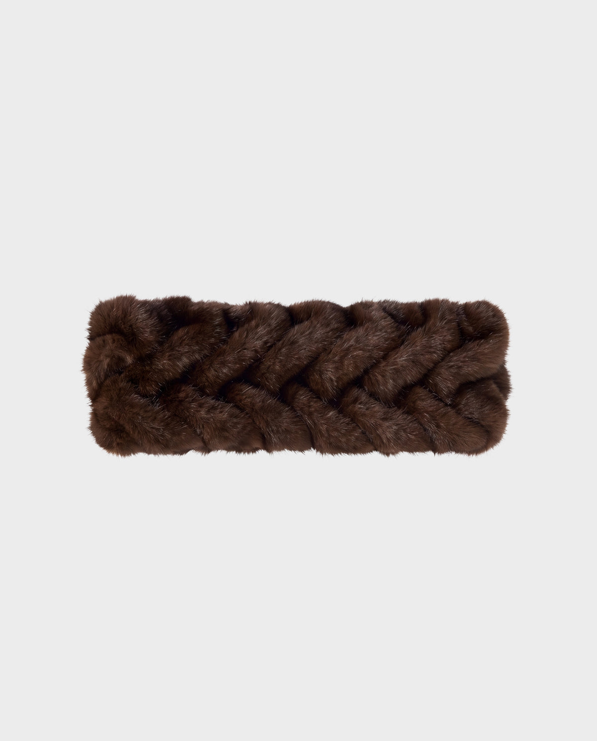 MILA - 8426518 Espresso dark brown fur headband with a braided pattern.