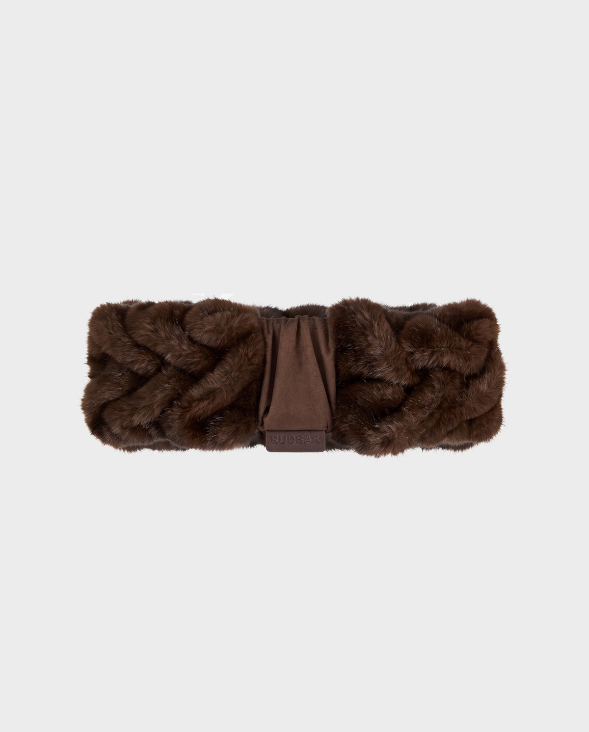 Dark brown braided MILA - 8426518 Espresso fur headband with a smooth center panel.