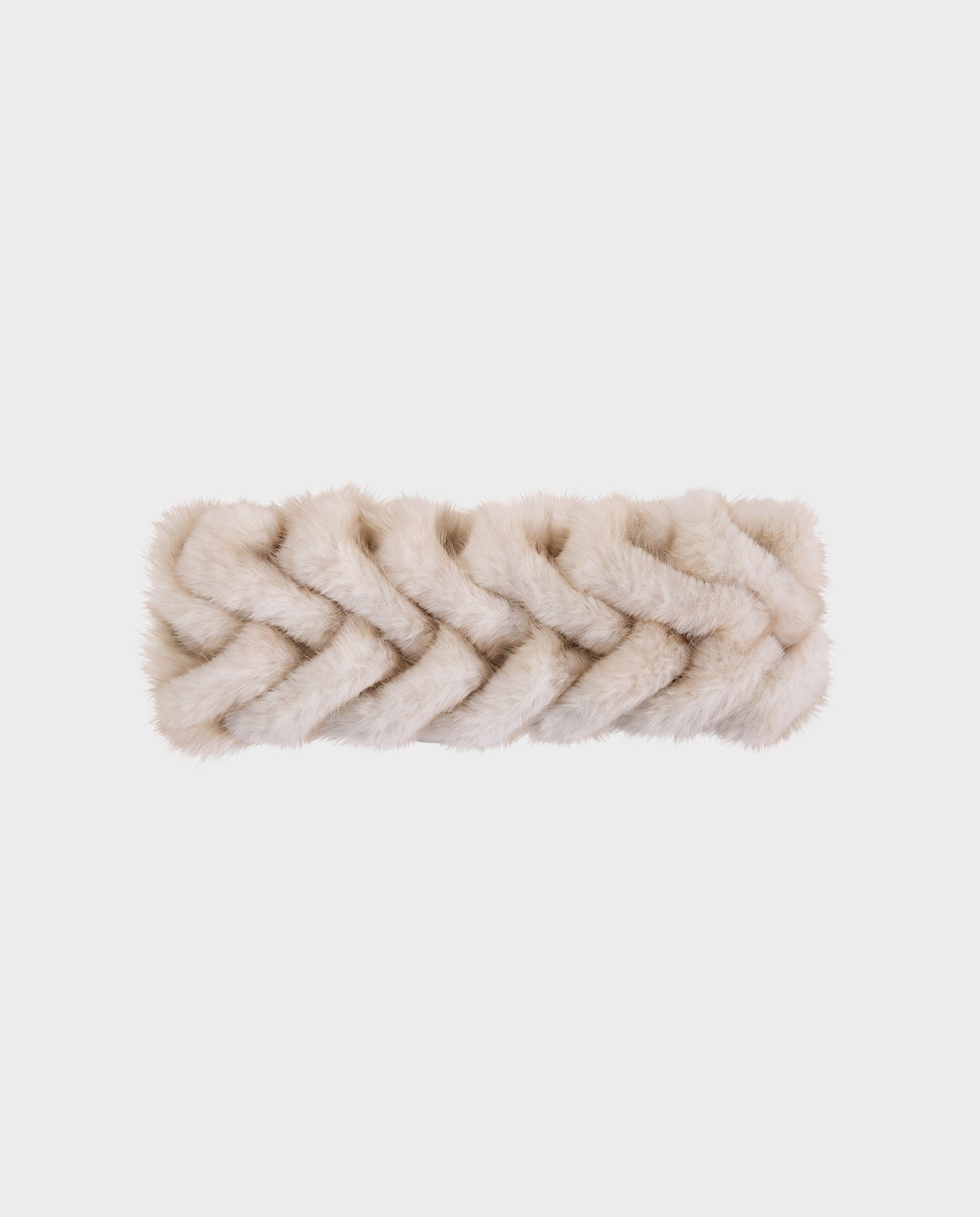 MILA - 8426518 Vanilla off-white faux fur headband with a braided texture.