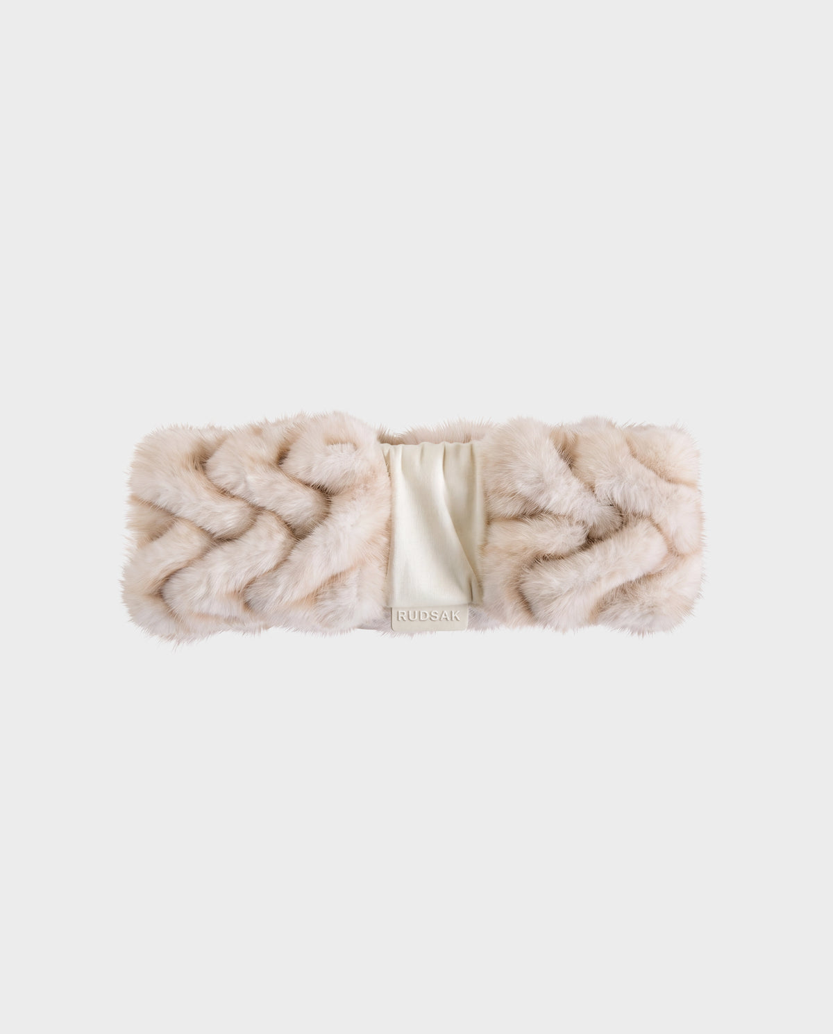 MILA - 8426518 Vanilla cream-colored braided fur headband with a smooth center panel.