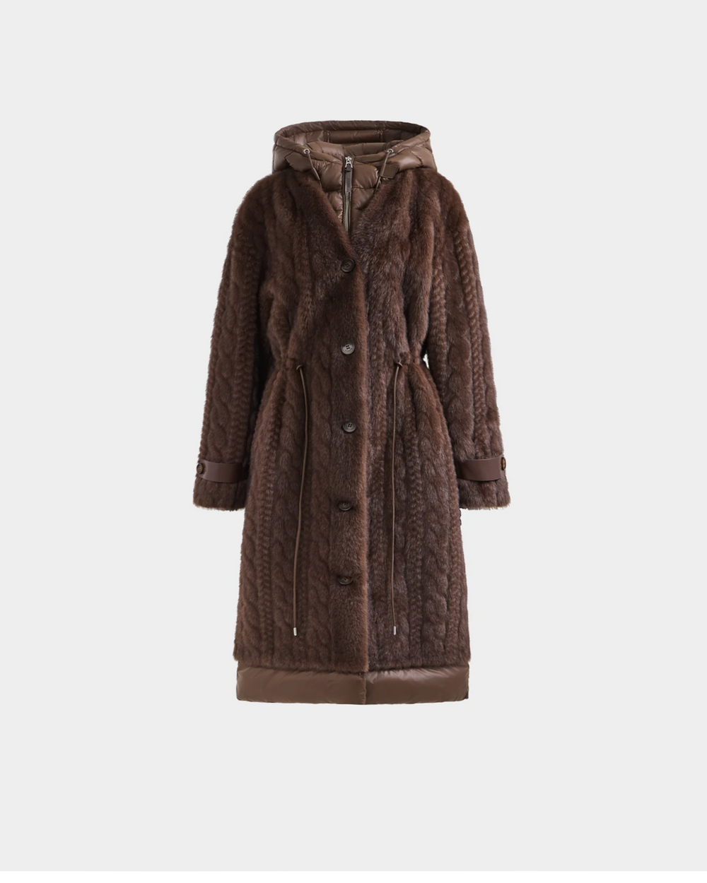 RUDSAK ORIANA Women's Faux Fur Longline Coat - Mocha Cable Knit RUDSAK ORIANA Women's Faux Fur Longline Coat - Mocha Cable Knit