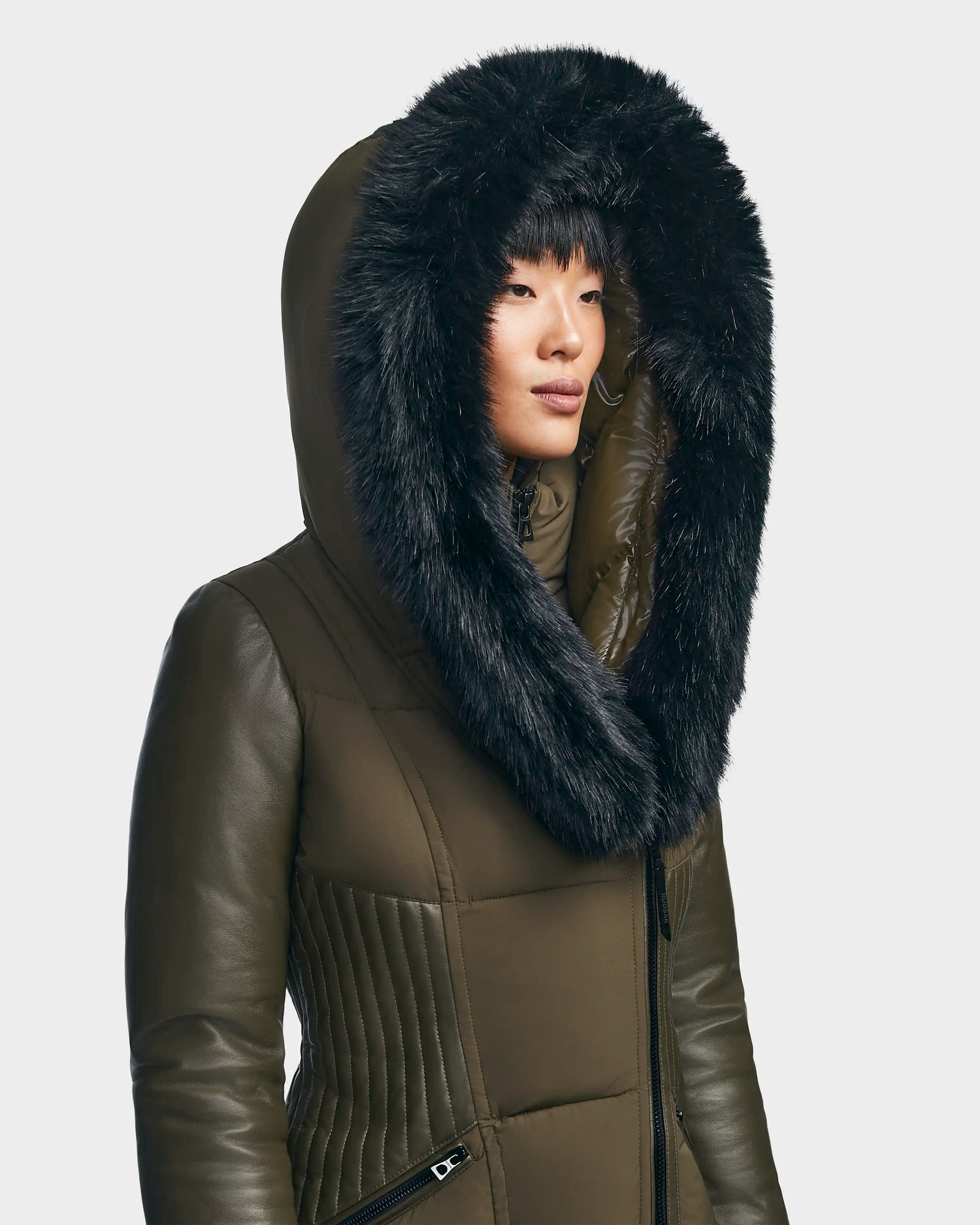 Women's puffer coat with leather SHAUNA Army | RUDSAK – Rudsak ...