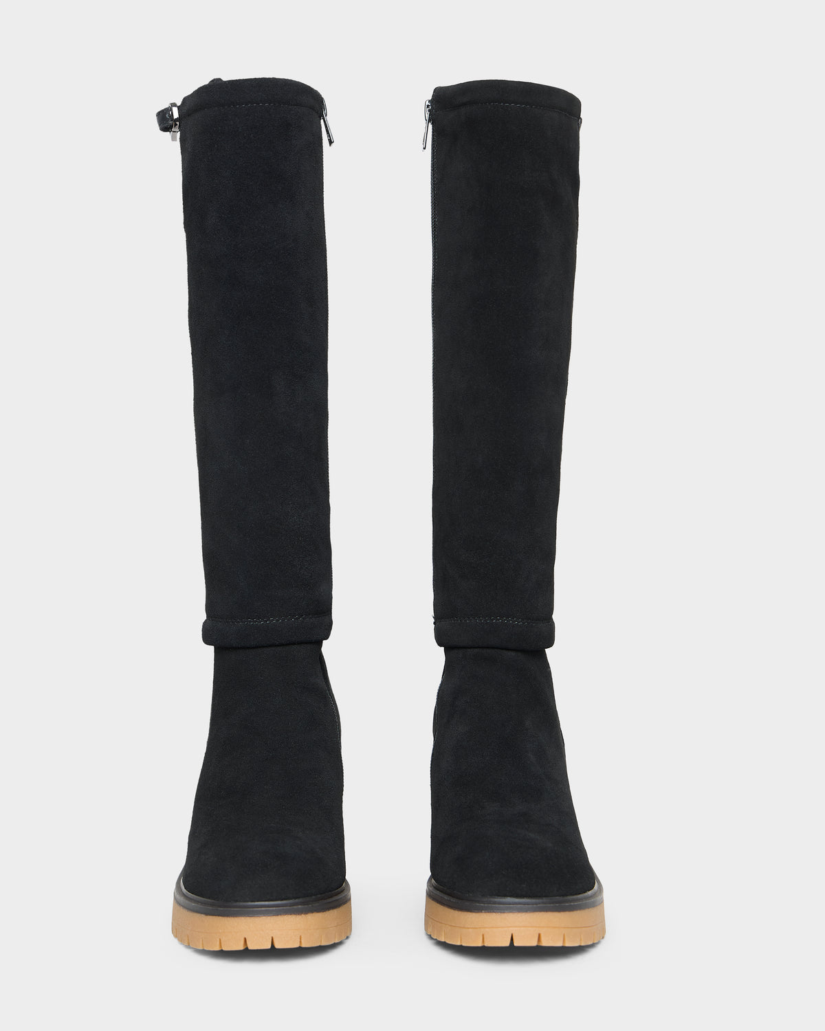 Rudsak STEPRA - 8226524 Black knee-high boots with side zippers and thick lugged rubber soles.