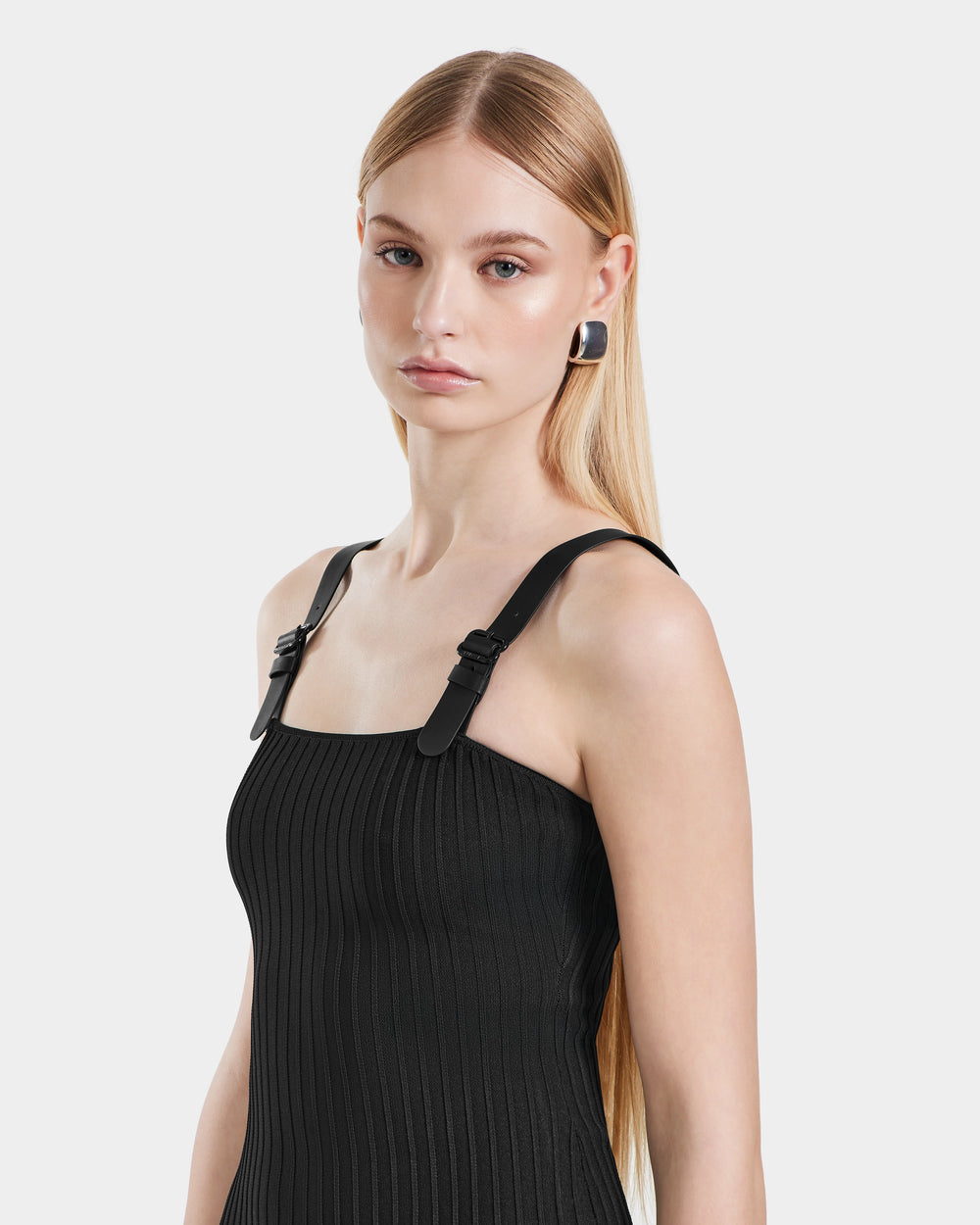 BENICIA Black Knit Pleated Midi Dress