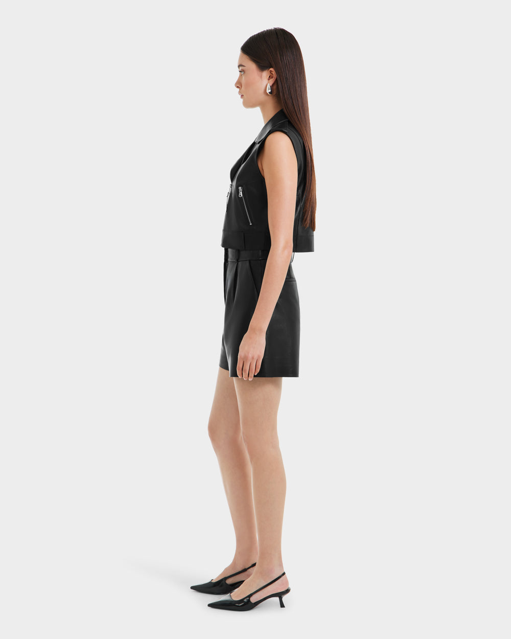 RUDSAK BETTY Cropped Black Leather Vest | Asymmetrical Moto Style
