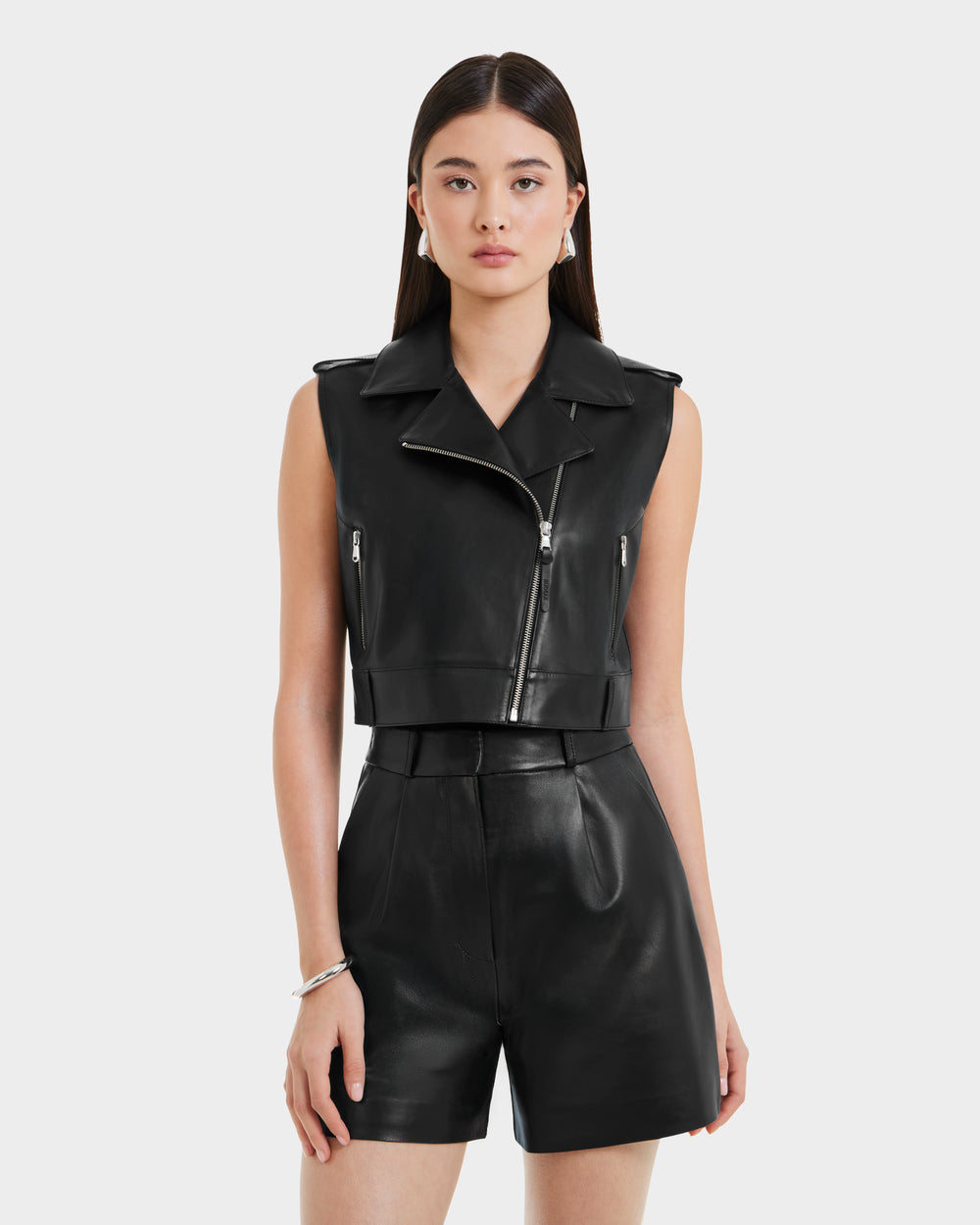 RUDSAK BETTY Cropped Black Leather Vest | Asymmetrical Moto Style