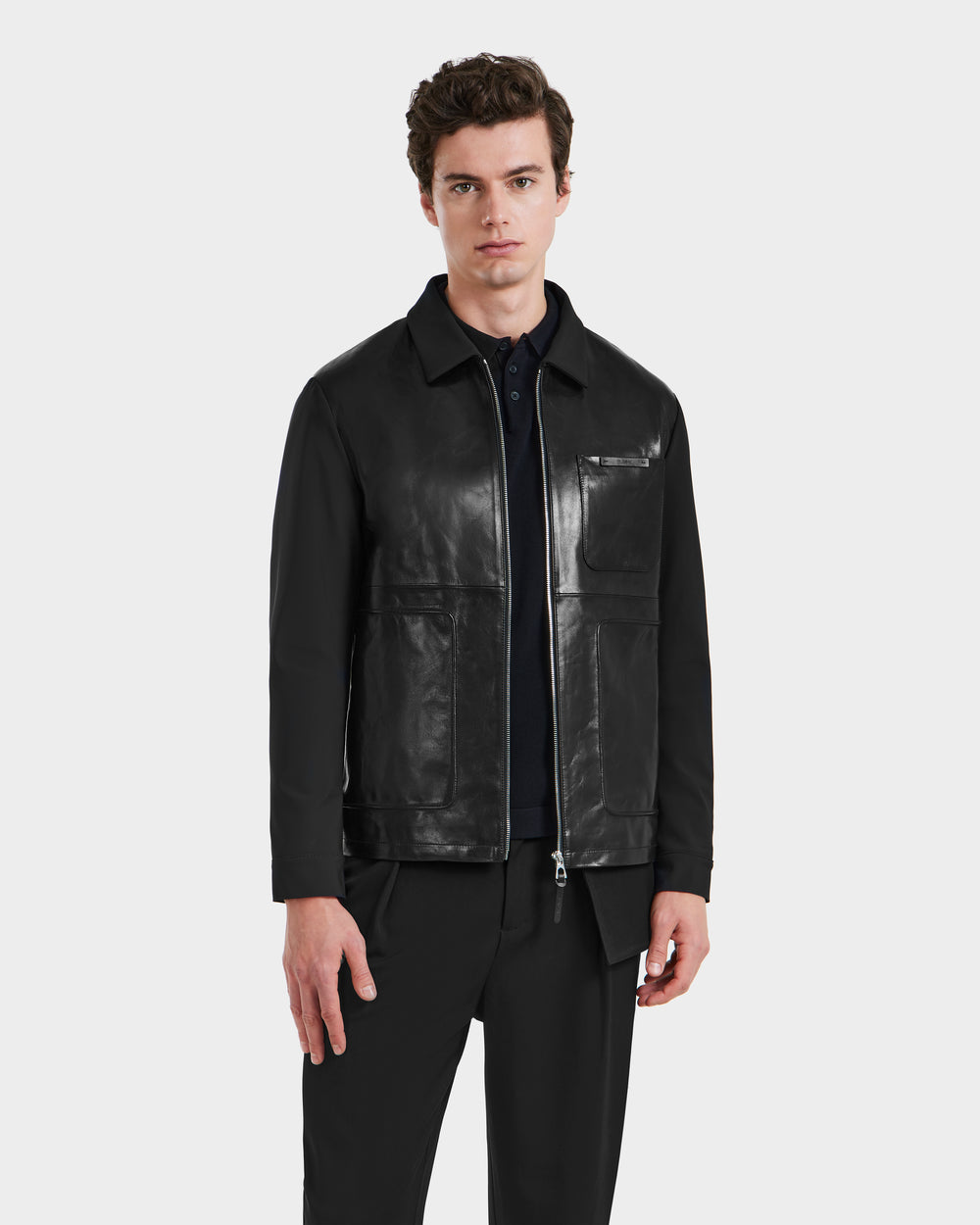 RUDSAK BRYAN Black Glossy Leather Shirt Jacket | Modern Outerwear