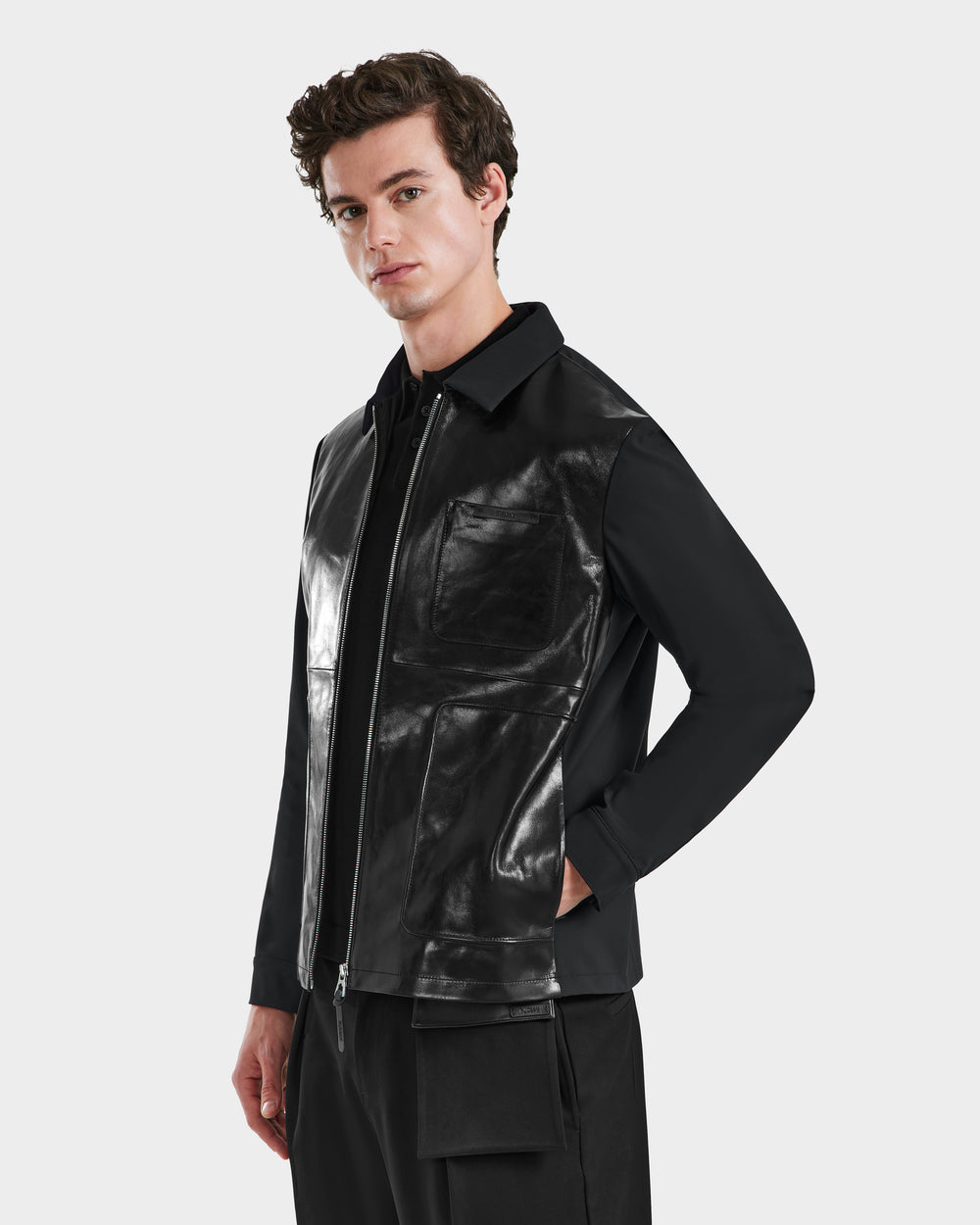 RUDSAK BRYAN Black Glossy Leather Shirt Jacket | Modern Outerwear