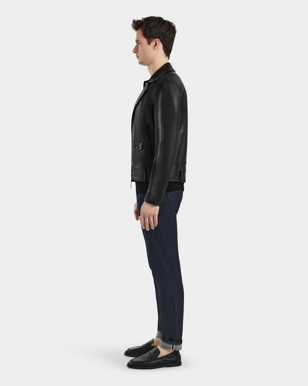 【nmtc+】　line leather jacket ブラック DAREG Classic Lamb Leather Biker Jacket - Timeless Black Style