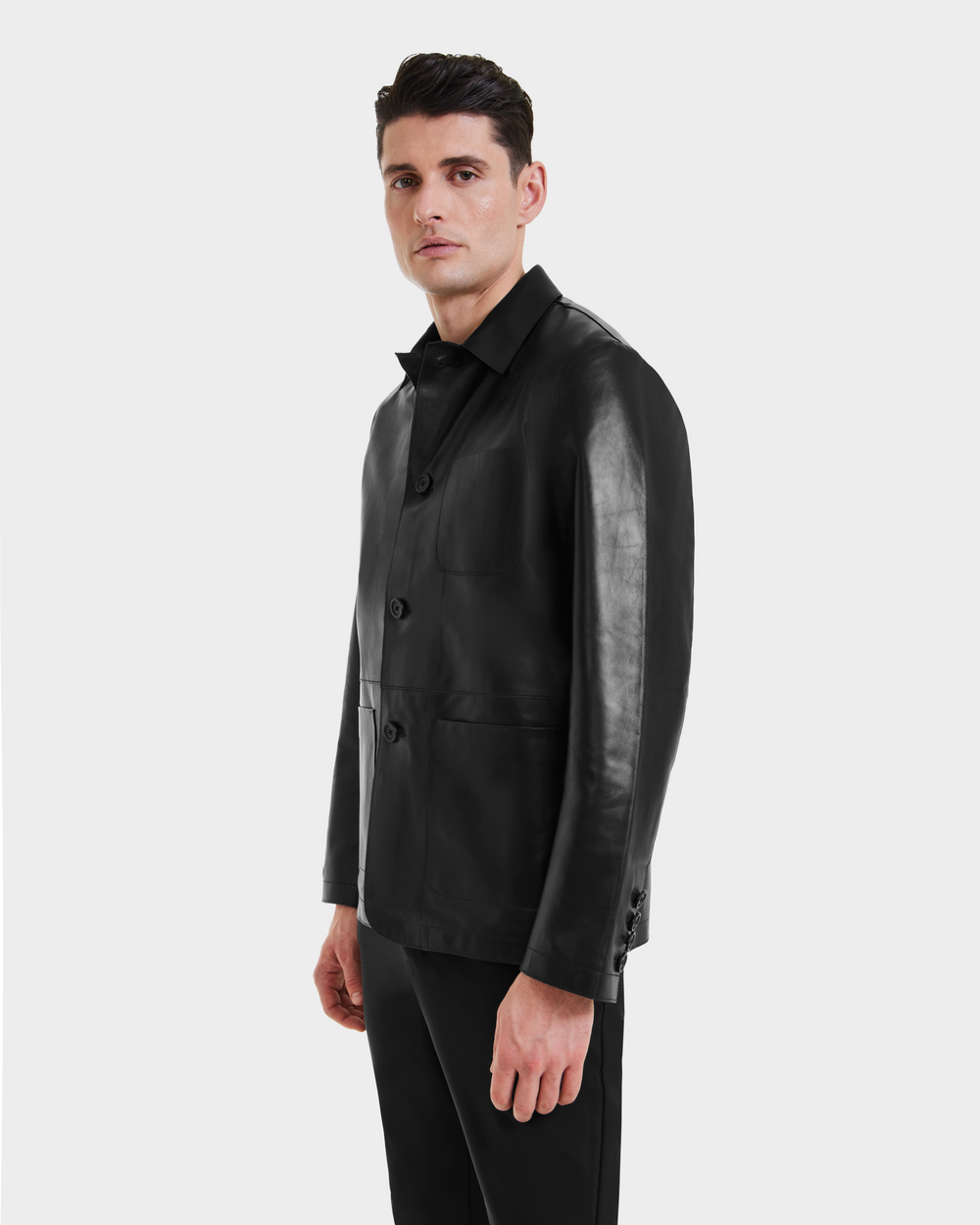 RUDSAK DARRELL Black Leather Shirt Jacket - Tailored & Sleek