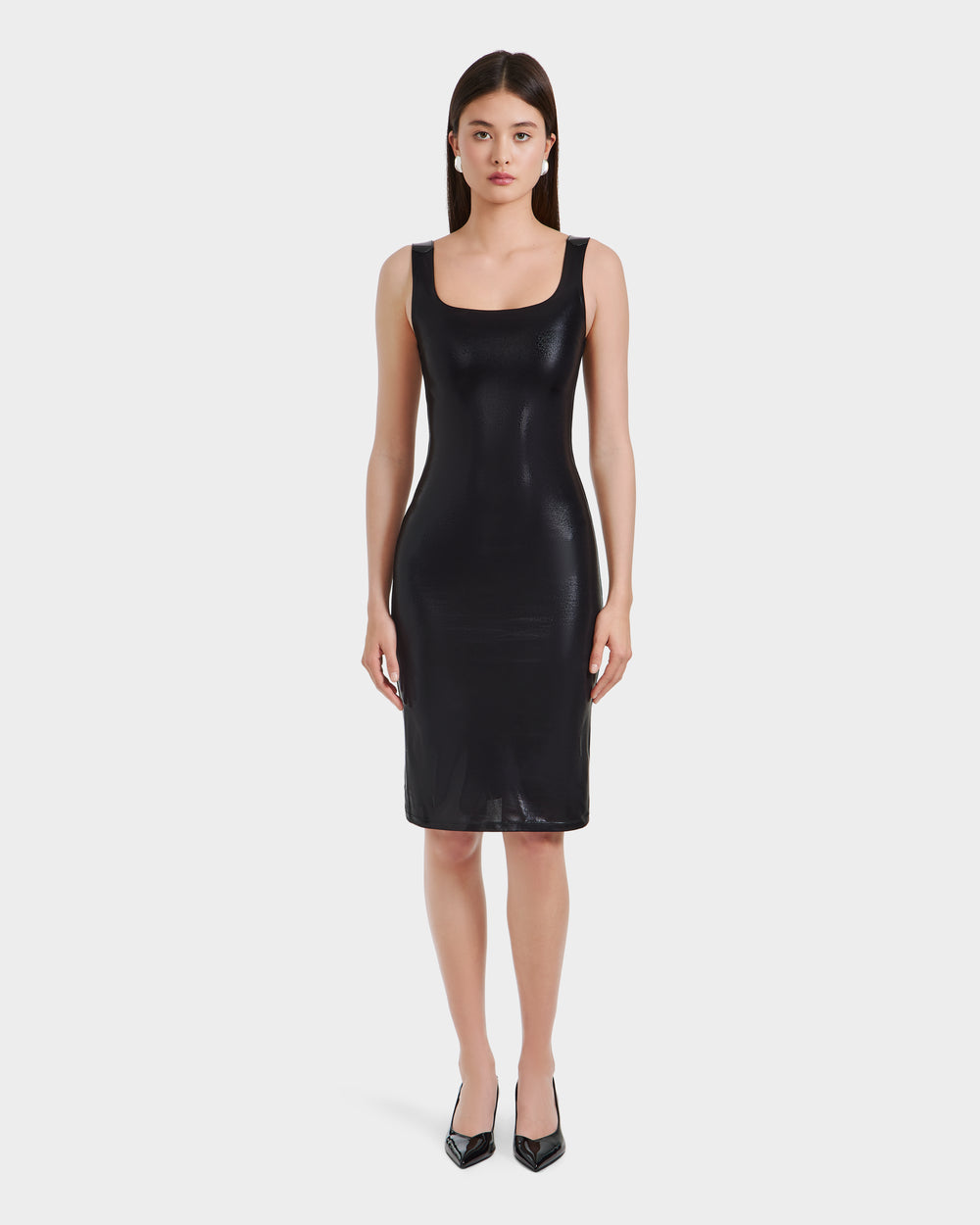 shiny black leather dress RUDSAK DIANA Midi 57 Model is wearing 63