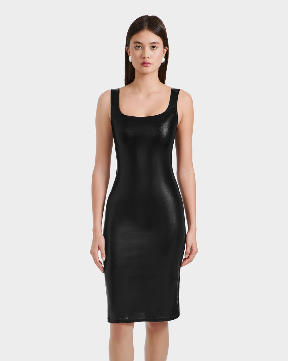 Rudsak Diana Women's Shiny Midi Dress With Patent Strap Detail (XL / Mosaic Black)