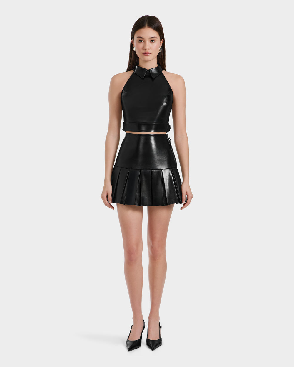 RUDSAK LOVELL Black Leather Halter Top | Women's Sleeveless Chic