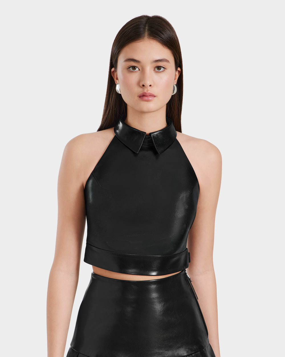 RUDSAK LOVELL Black Leather Halter Top | Women's Sleeveless Chic RUDSAK LOVELL Black Leather Halter Top | Women's Sleeveless Chic