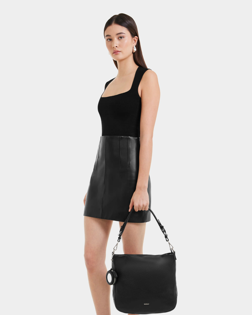 RUDSAK LUCYLE Black Leather Hobo Bag