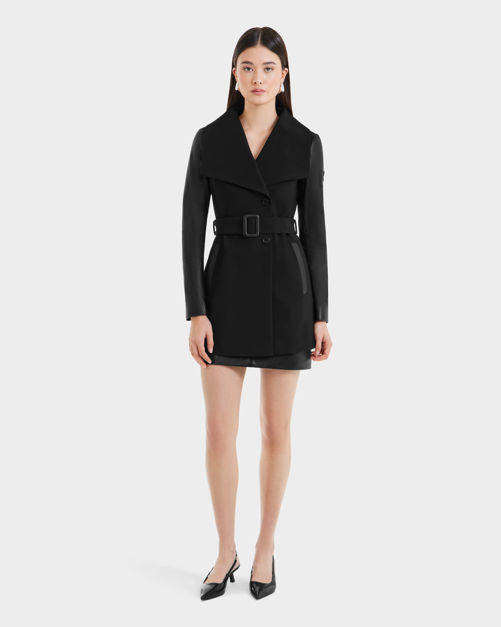 MELBA Black Neoprene Wrap Coat | Women's Style & Protection