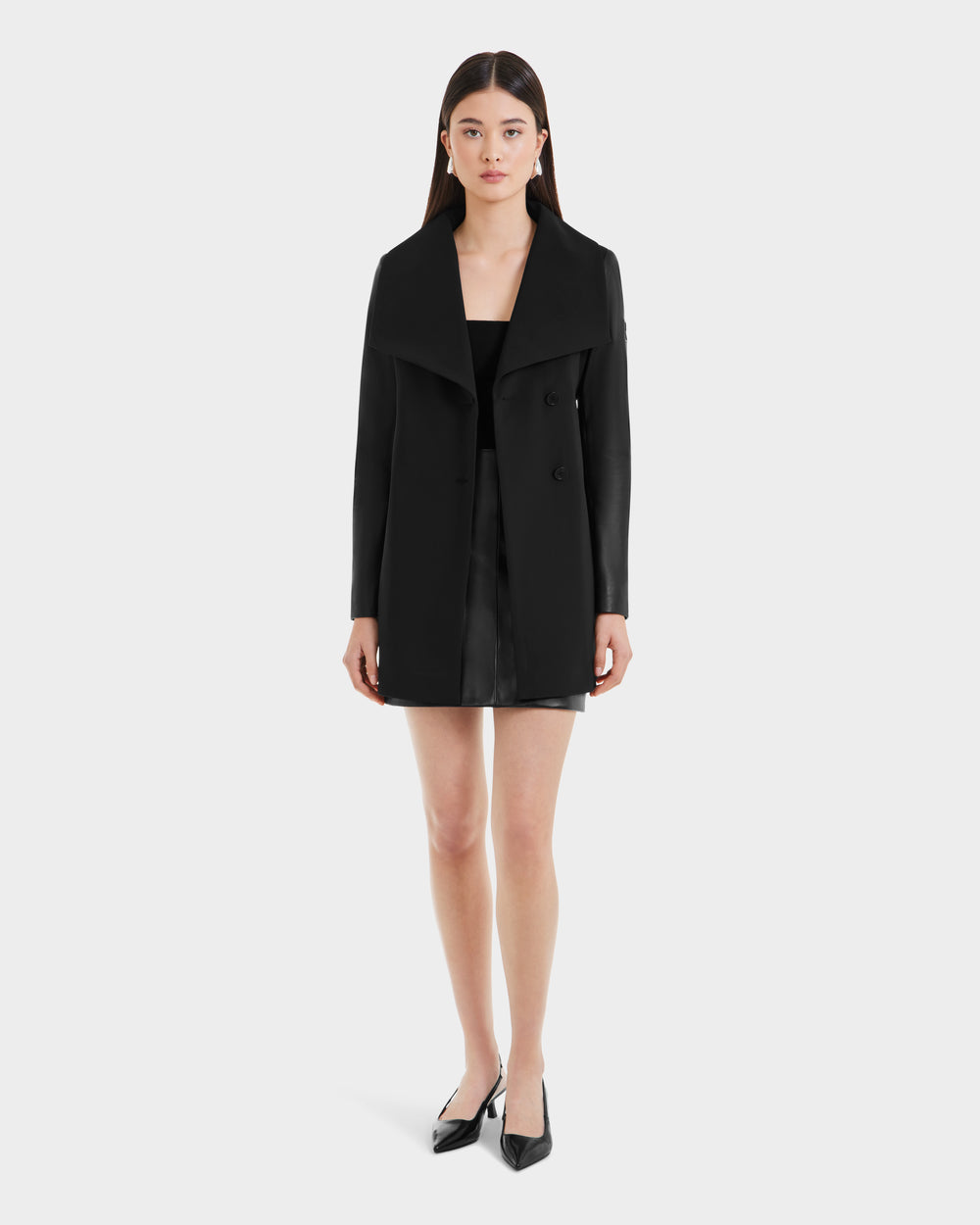 MELBA Black Neoprene Wrap Coat | Women's Style & Protection