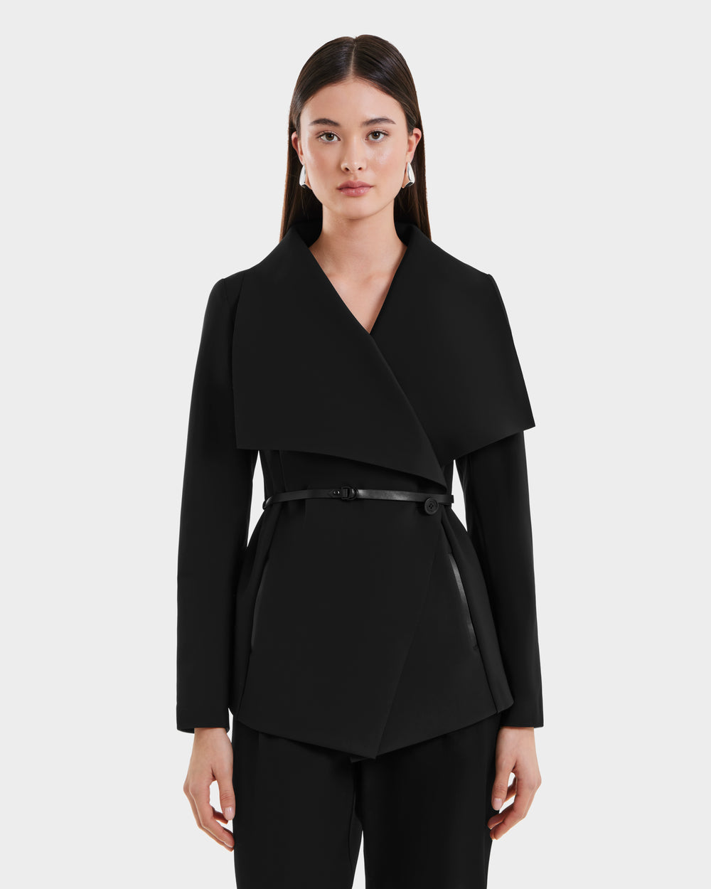 RUDSAK SABRINA Black Wrap Coat | Sophisticated Draped Collar