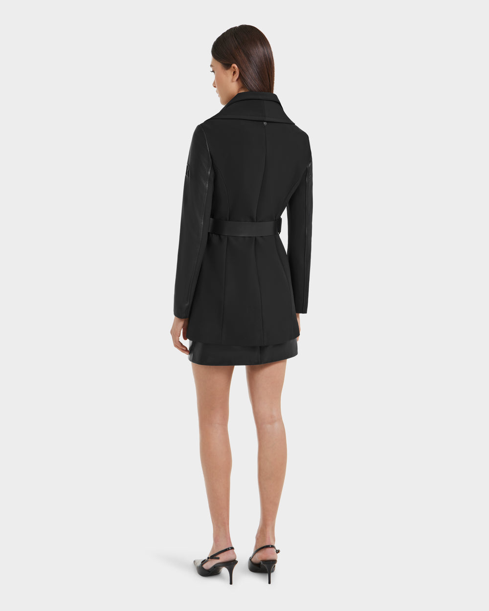SKYLAR RUDSAK Black Wrap Coat | Elegant Leather Sleeves 2-in-1