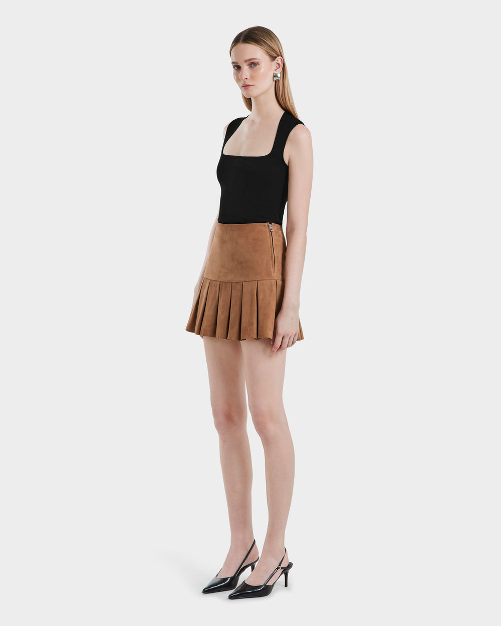 RUDSAK SOLANGE S Luxurious Suede Pleated Skirt - Women's Almond