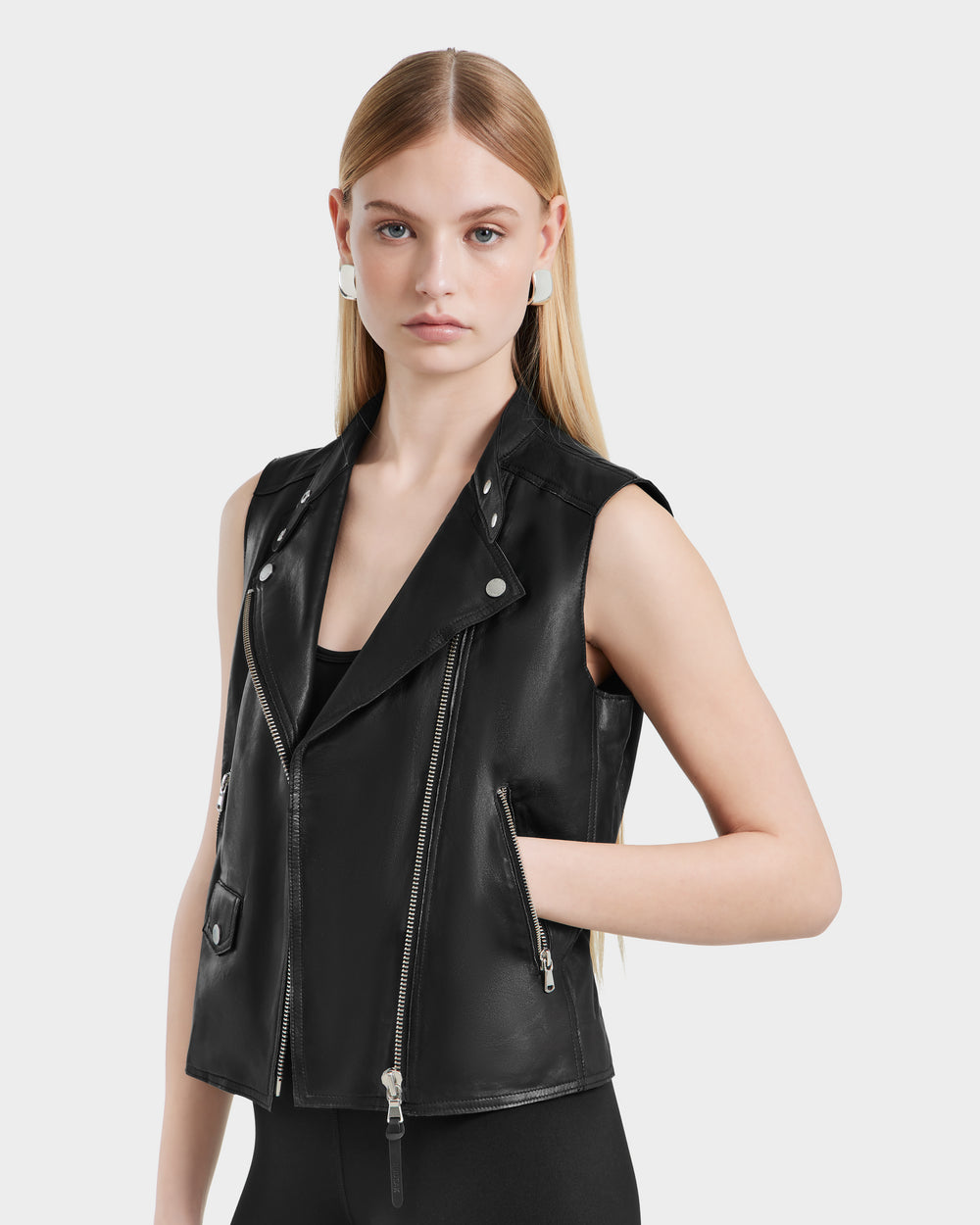 RUDSAK STELLA Black Leather Biker Vest - Bold & Edgy – Rudsak