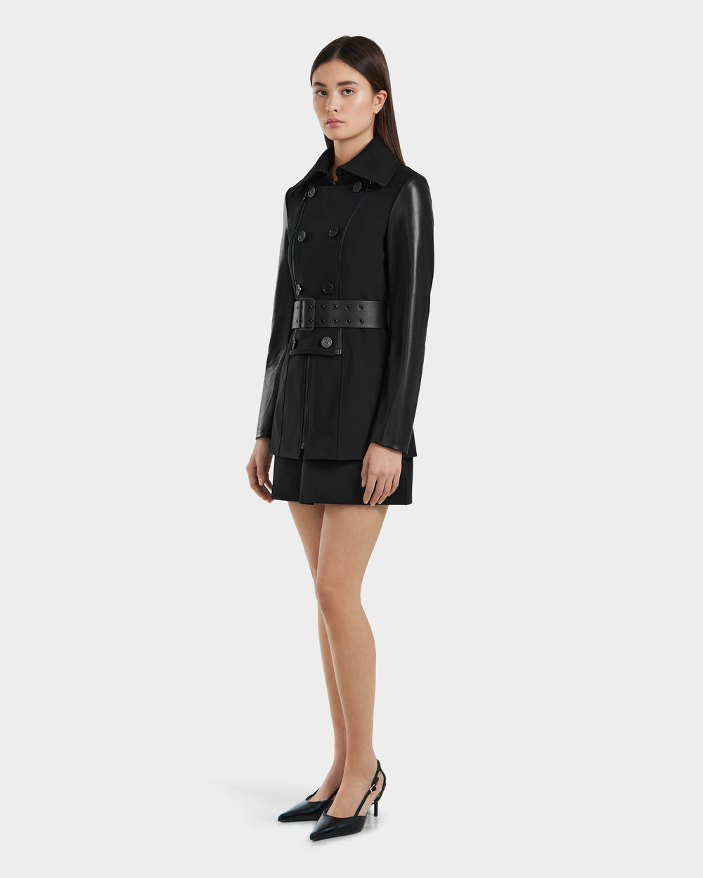 RUDSAK VIRGINIE S Black Trench Coat – Versatile Leather Sleeves RUDSAK VIRGINIE S Black Trench Coat – Versatile Leather Sleeves
