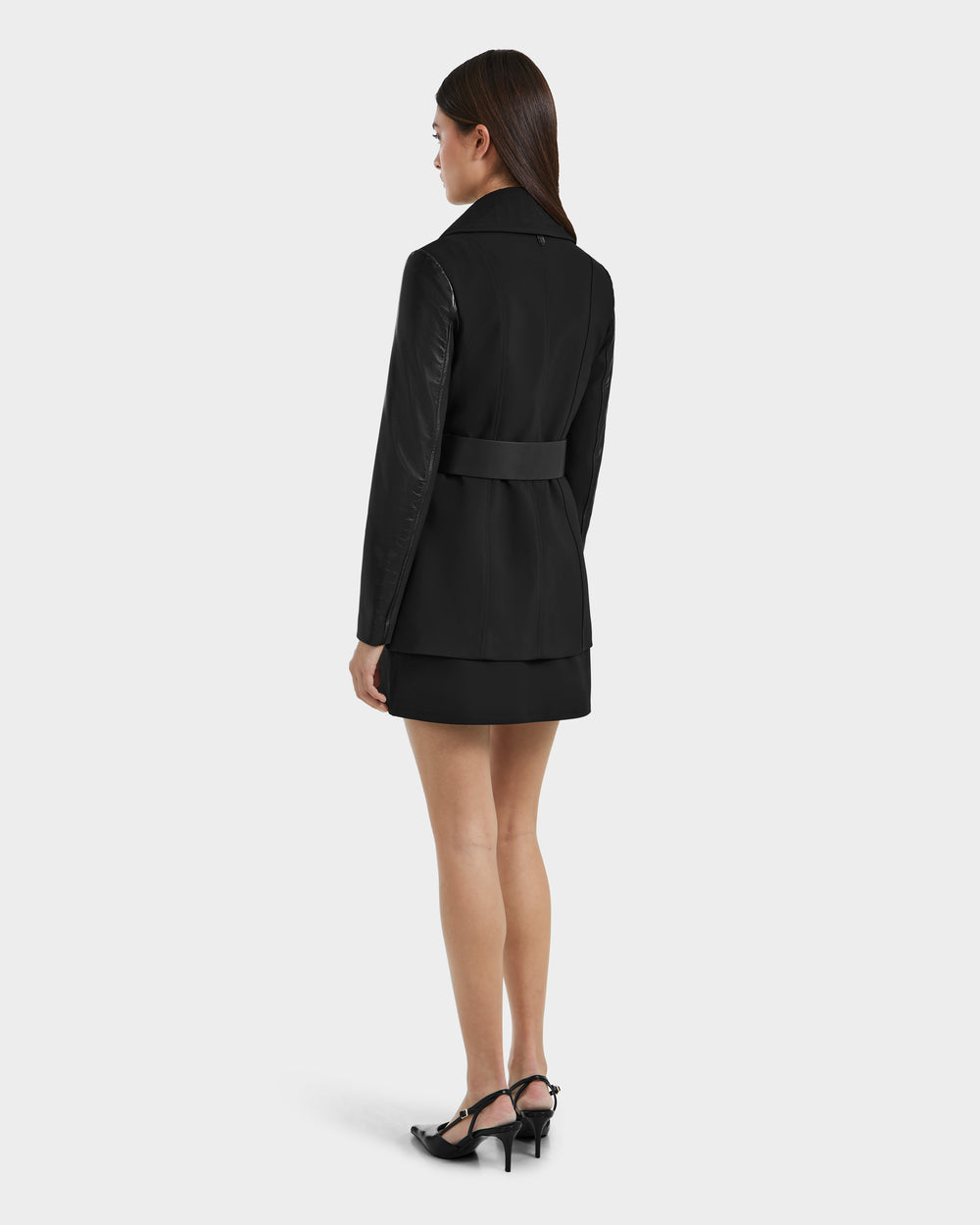 Rudsak Virginie Women's Trench Coat With Leather Sleeves (XS / Black) Rudsak Virginie Women's Trench Coat With Leather Sleeves (XS / Black)