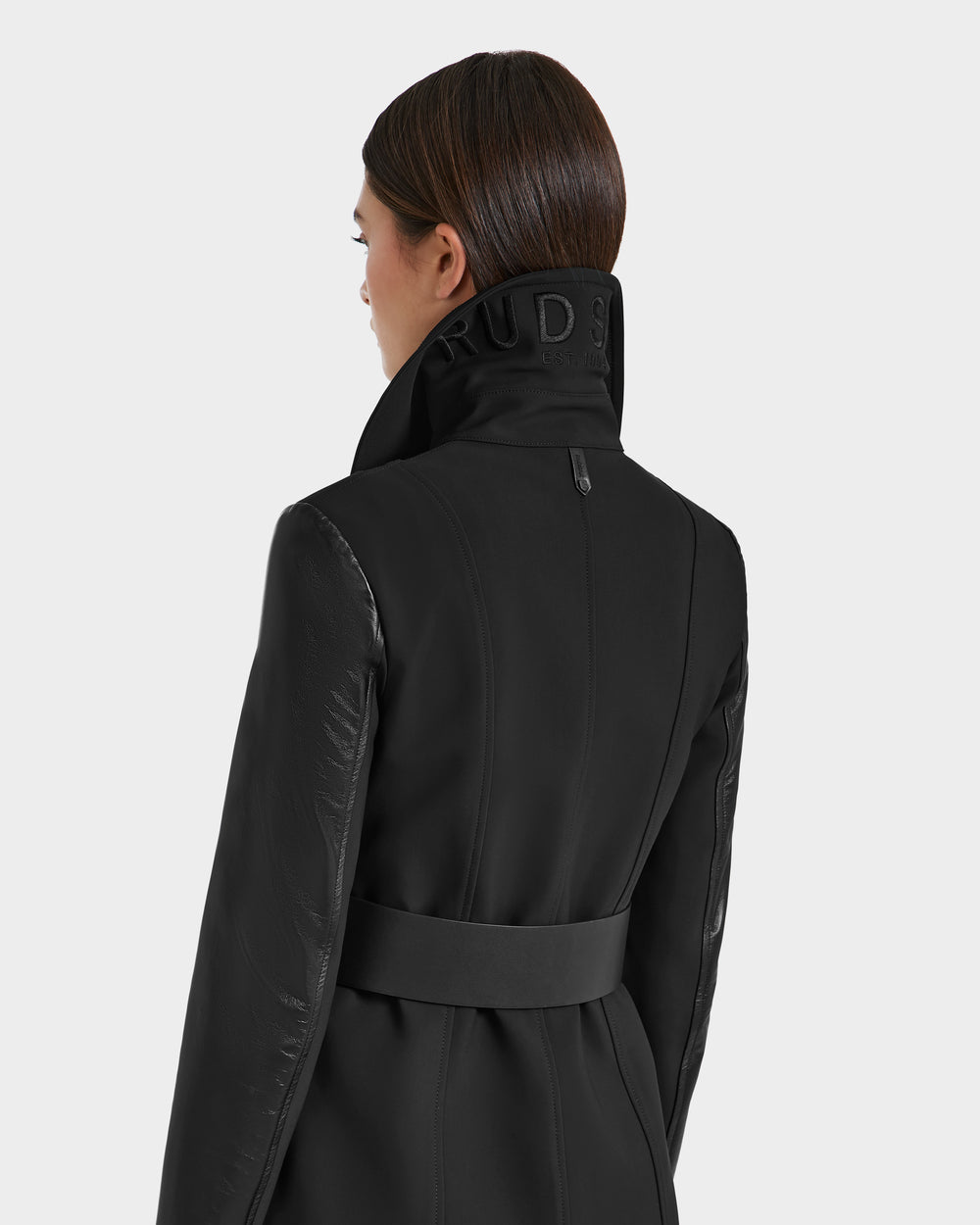 RUDSAK VIRGINIE S Black Trench Coat – Versatile Leather Sleeves