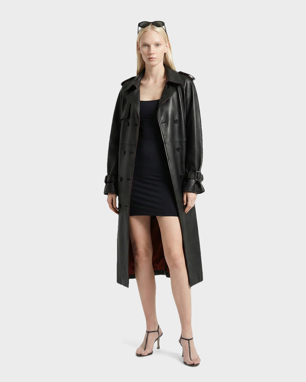 CASSIE L-B Women's Black Leather Trench Coat - Timeless & Tailored