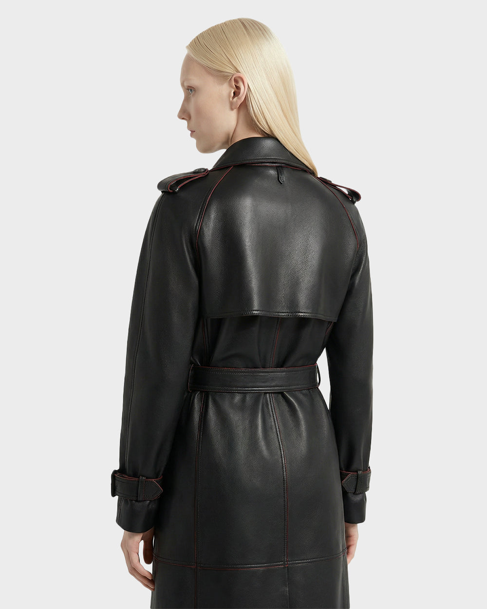 CASSIE L-B Women's Black Leather Trench Coat - Timeless & Tailored
