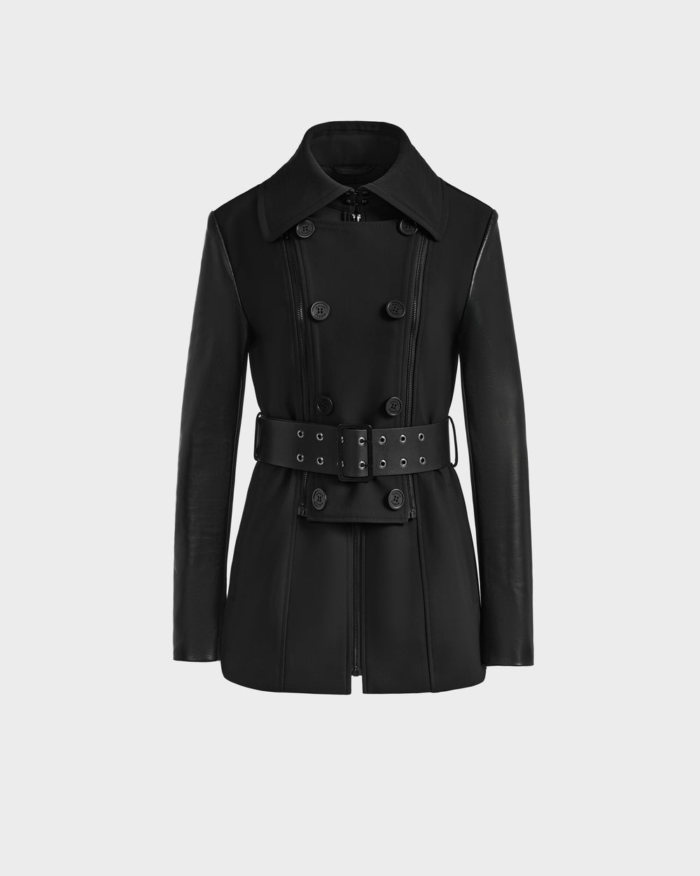RUDSAK VIRGINIE S Black Trench Coat – Versatile Leather Sleeves