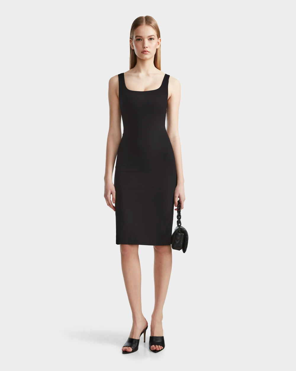 SIMONE by RUDSAK Black Midi Dress | Versatile Stretch Comfort Rudsak International SIMONE by RUDSAK Black Midi Dress | Versatile Stretch Comfort Rudsak International
