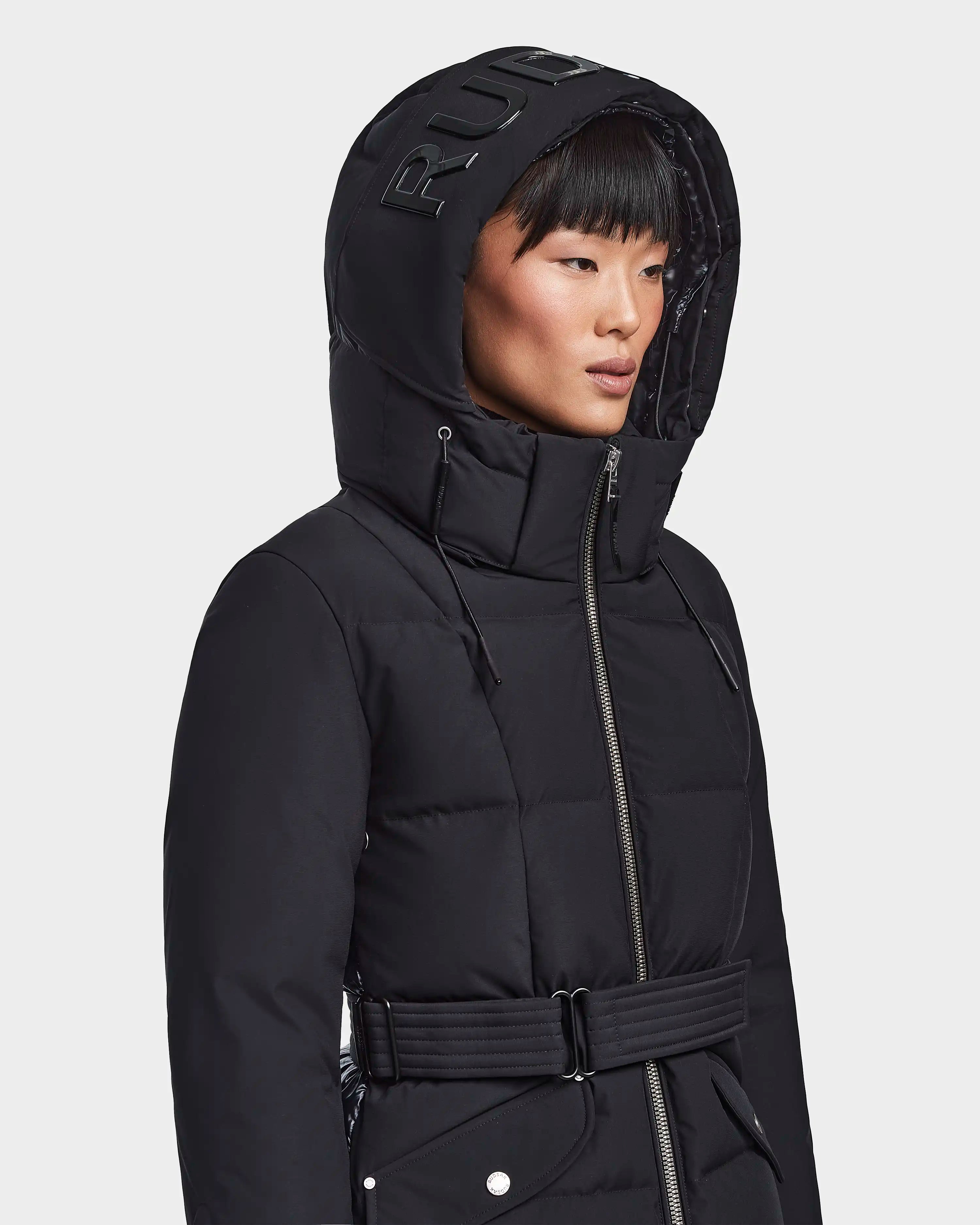 Women's belted down puffer CAIRA BLACK | RUDSAK – Rudsak International