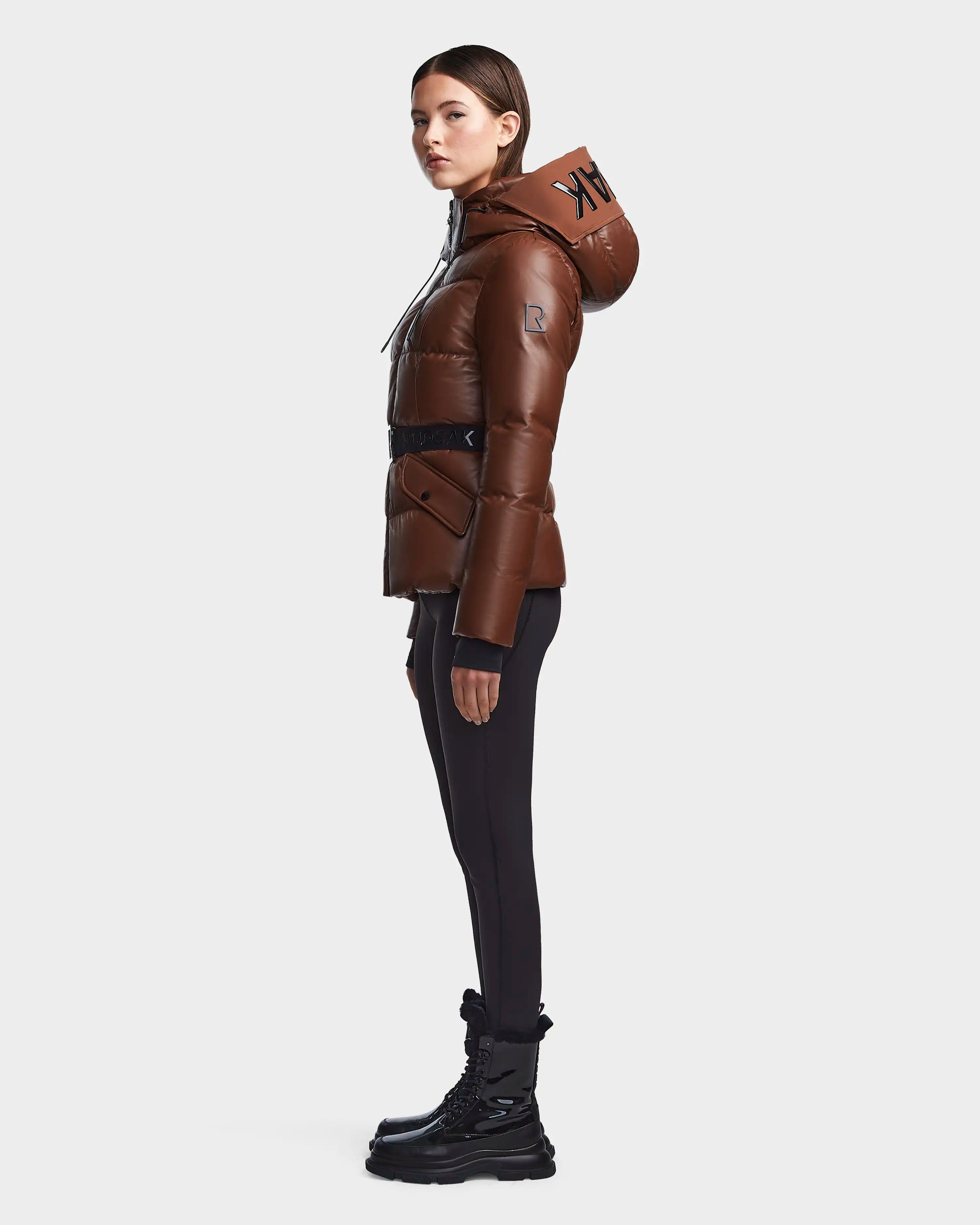 Women's belted leather down puffer ADELINE X COHIBA | RUDSAK – Rudsak ...