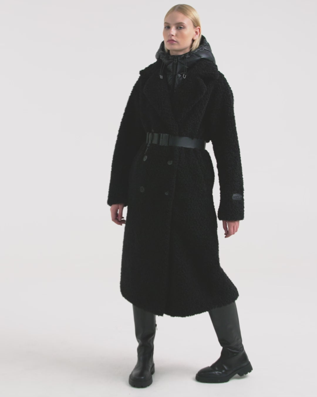 ホノソウ☆美品レア☆MEGMIURA PIn tuck Mods coat TINA Black Faux Fur Teddy Trench Coat - Luxe & Cozy Women's