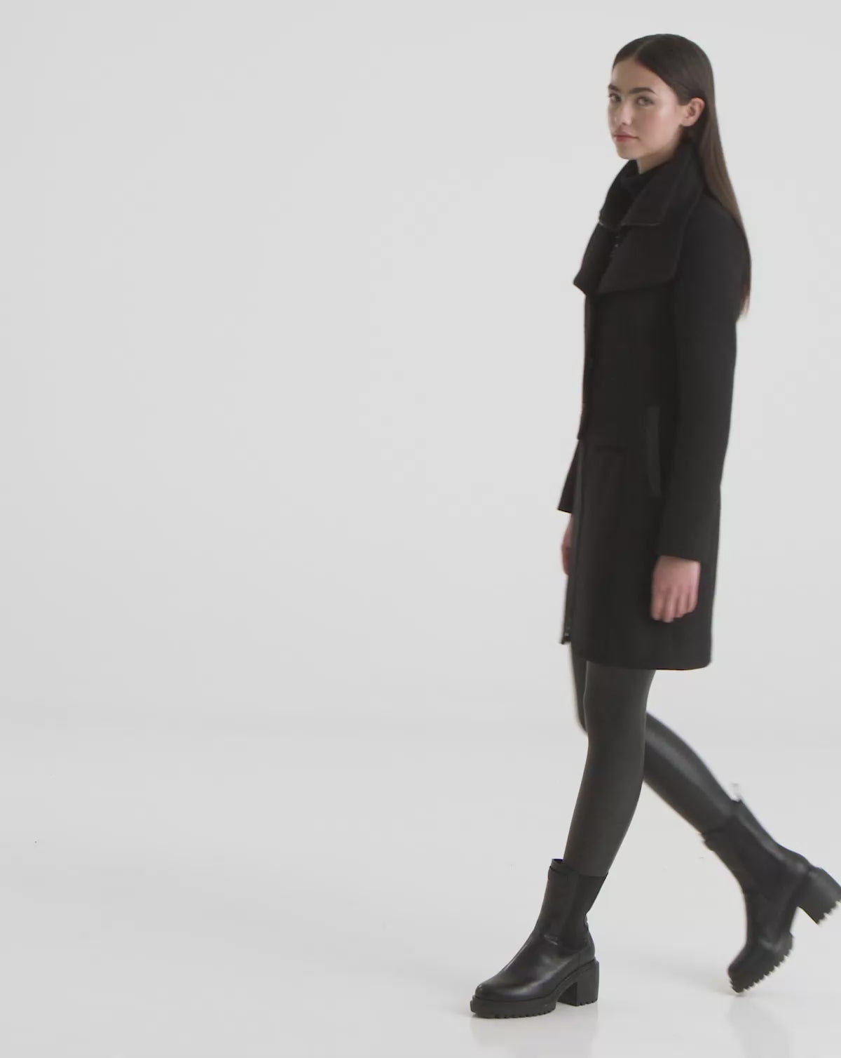 RUDSAK CAROLINE Black Wool Blend Coat | Elegant Vegan Leather