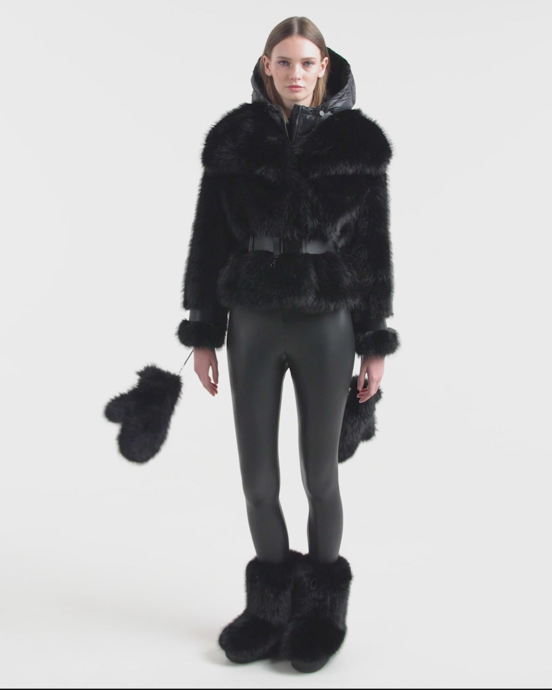 RUDSAK CHLOE Black Faux Fur Jacket | Women's Vegan Leather Trim