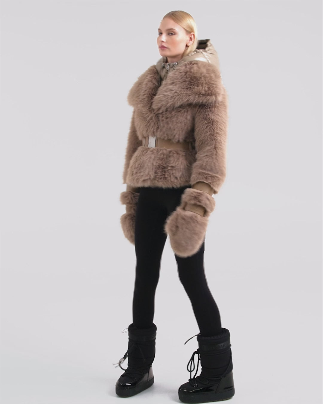 CHLOE Women's Luxury Faux Fur Jacket - Vegan Leather Trim & Warm