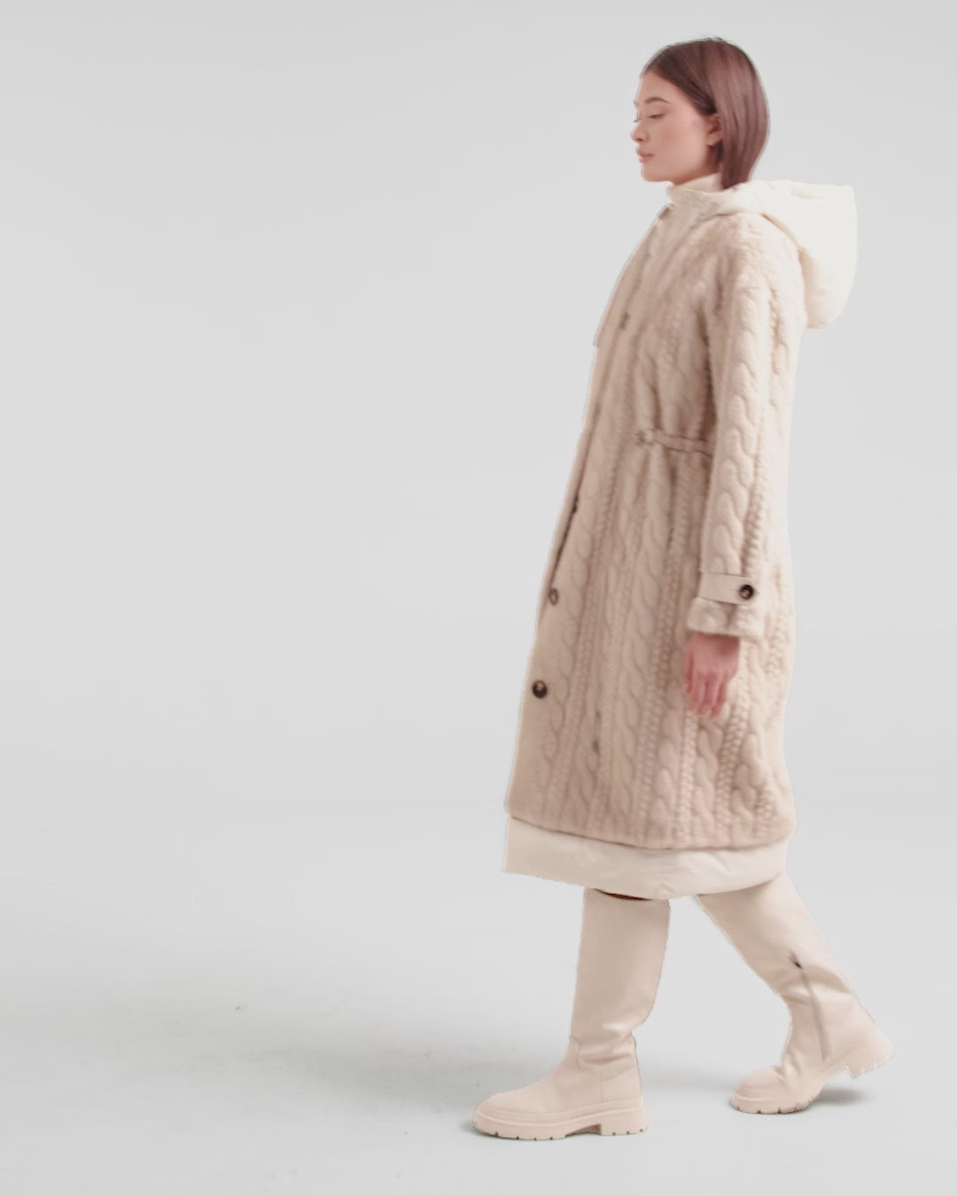 RUDSAK ORIANA Women's Faux Fur Coat | Cable Knit Luxury Style