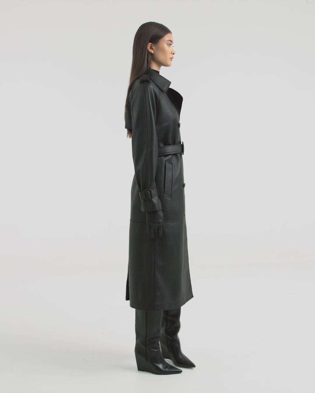 CASSIE L-B Women's Black Leather Trench Coat - Timeless & Tailored