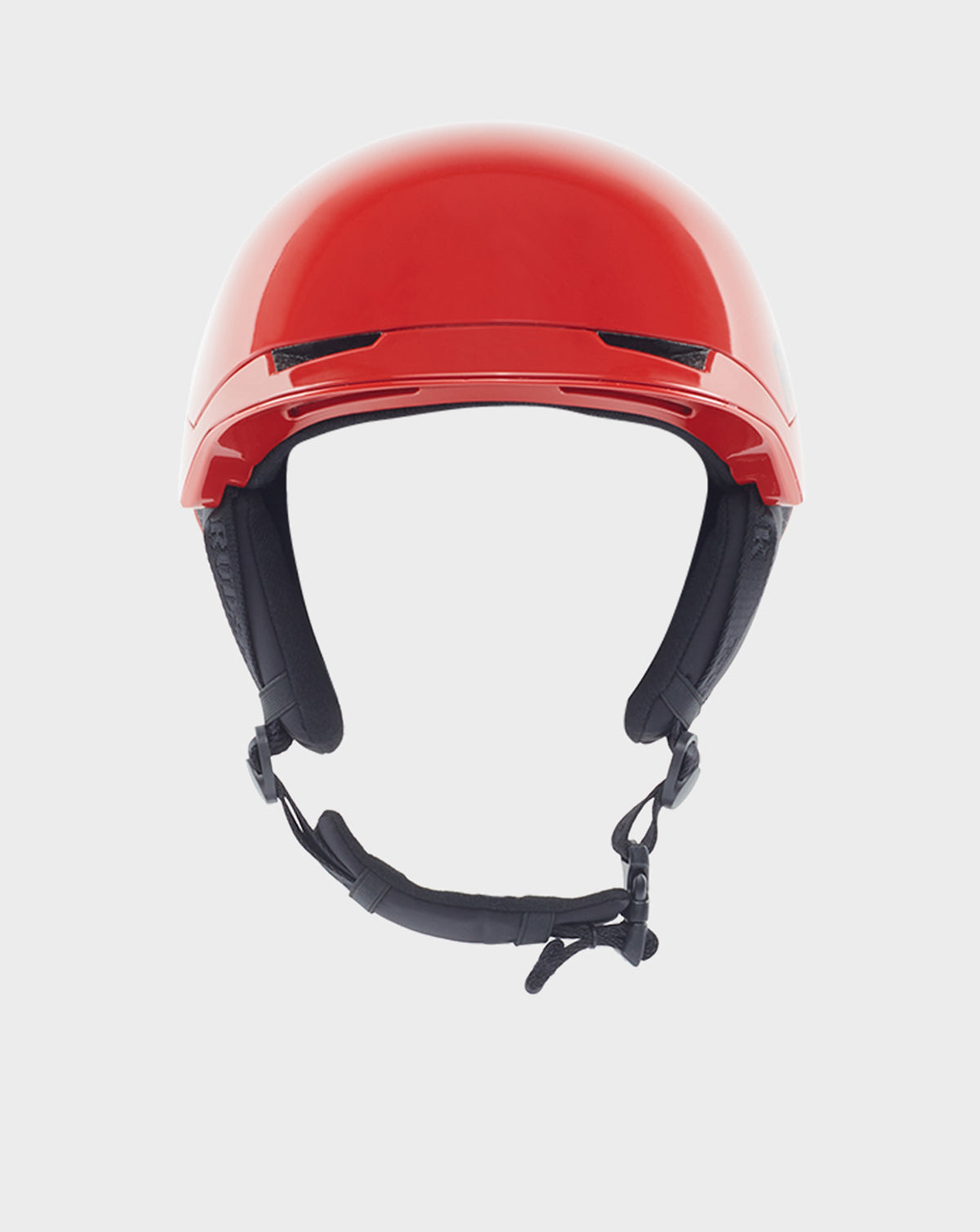 The Rudsak RACE - 9421514 POPPY RED ski helmet from the Ski Capsule Collection features black adjustable chin straps and soft ear padding, displayed on a plain white background.