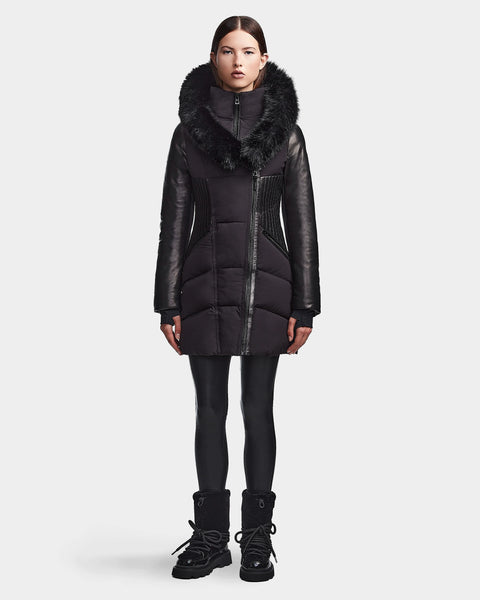 Women's puffer coat with leather SHAUNA BLACK | RUDSAK – Rudsak  International